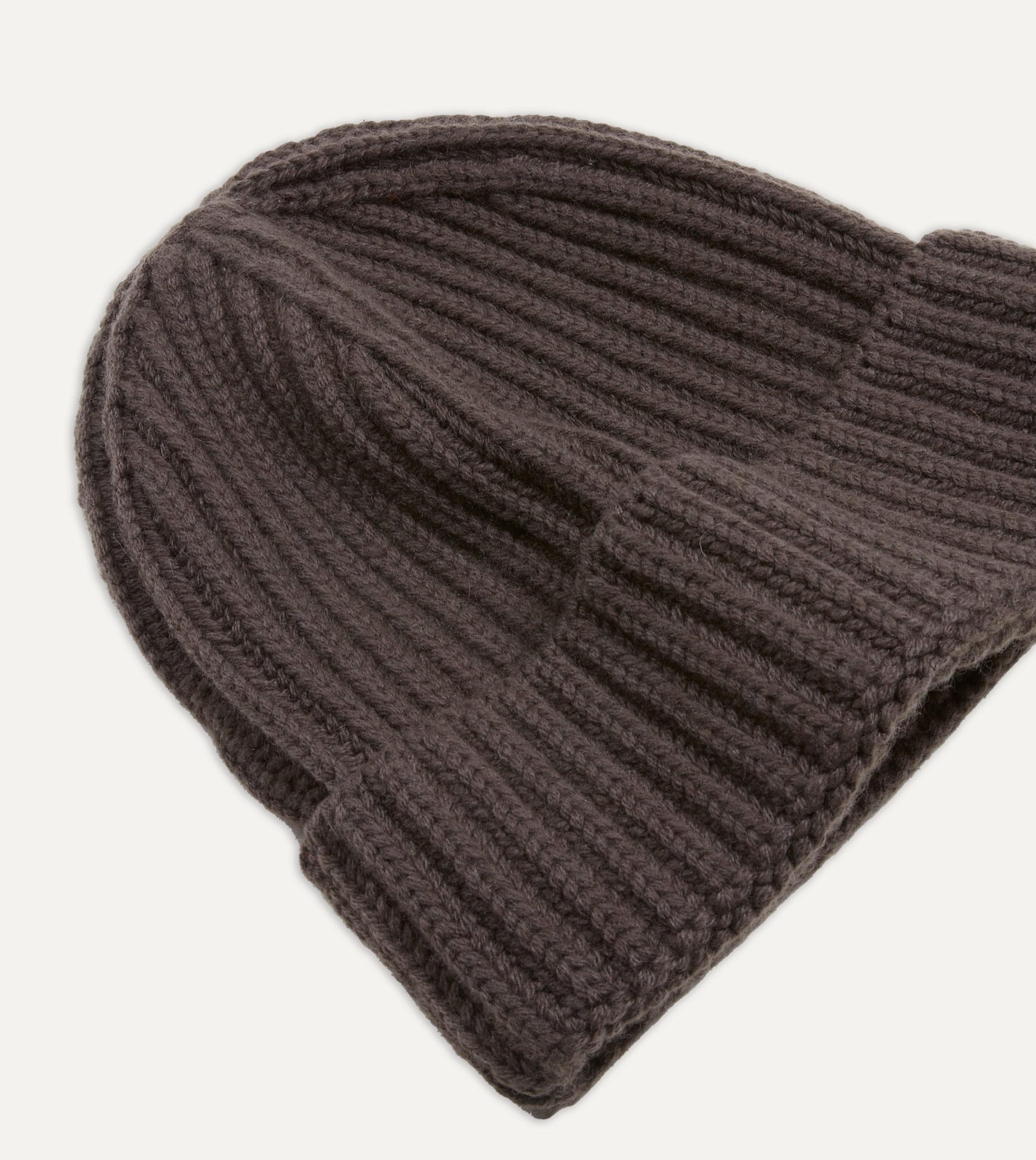 Brown Cashmere Ribbed Knit Cap - Image 4