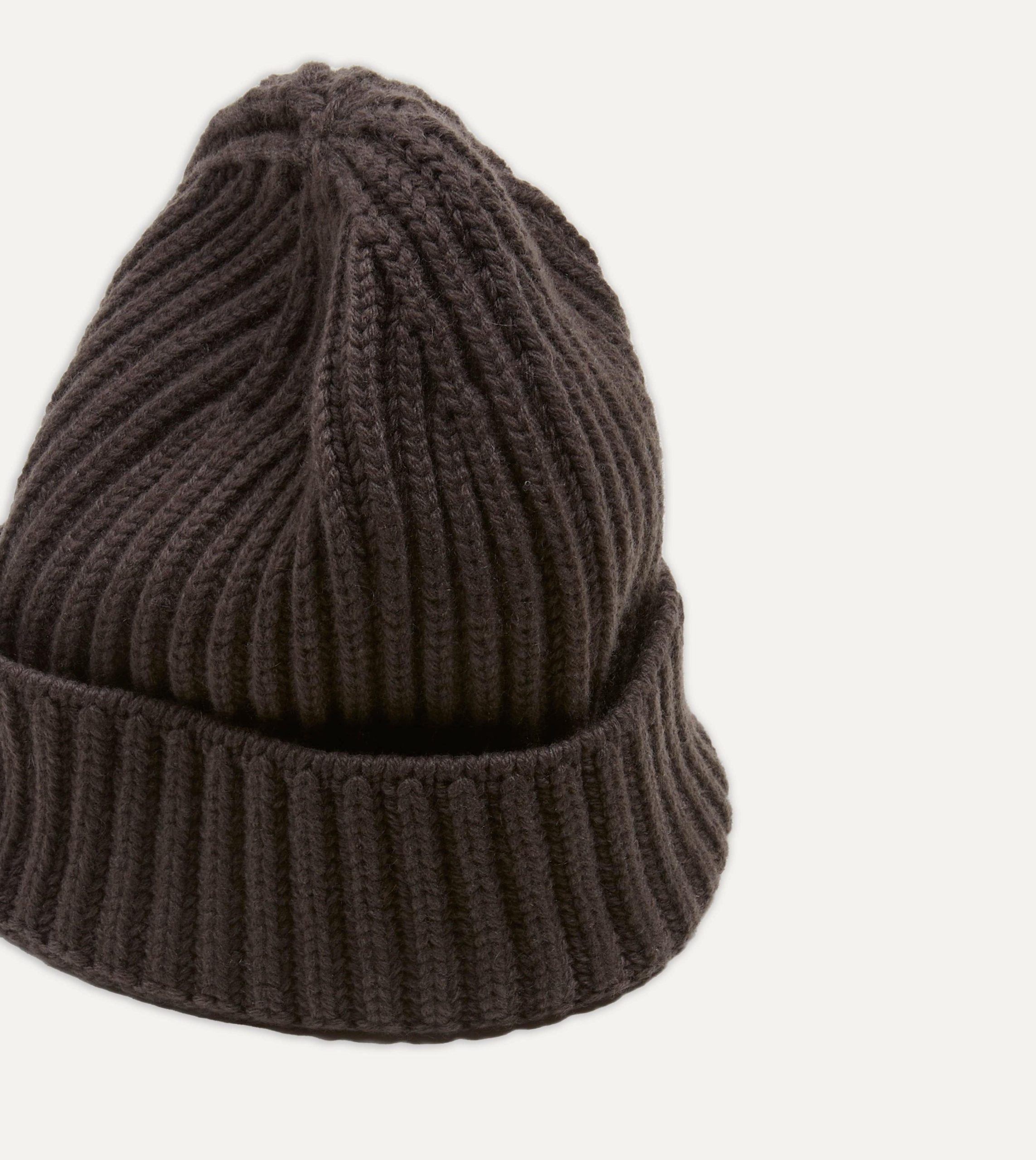 Brown Cashmere Ribbed Knit Cap - Image 3