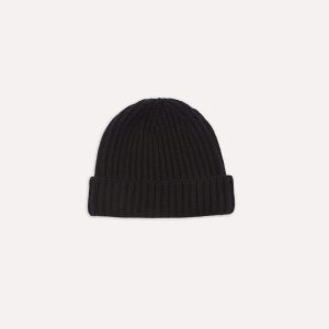 Black Cashmere Ribbed Knit Cap