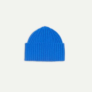 Blue Lambswool Ribbed Knit Cap