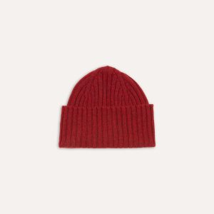Red Lambswool Ribbed Knit Cap