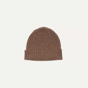 Brown Lambswool Ribbed Knit Cap