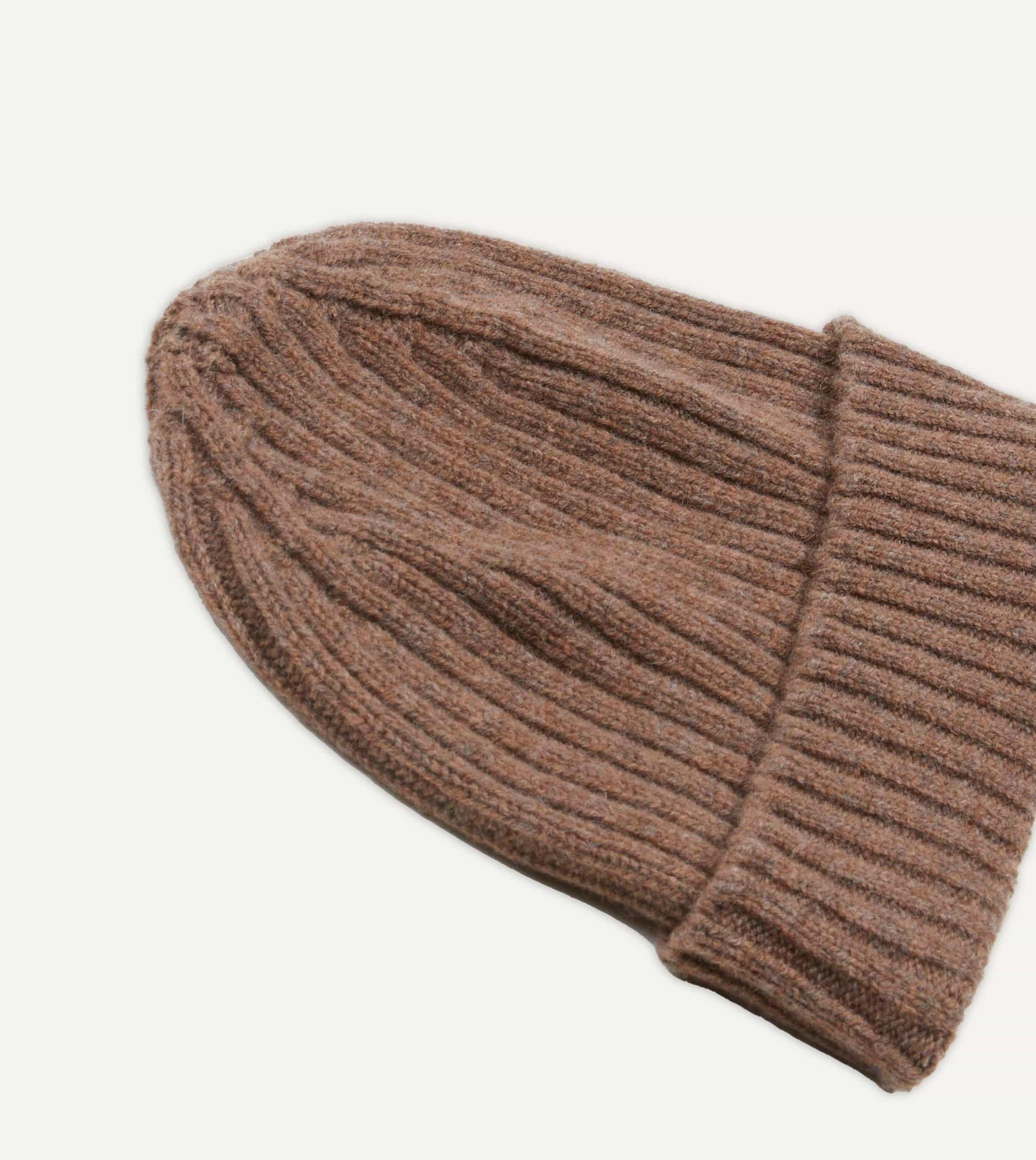 Brown Lambswool Ribbed Knit Cap - Image 3