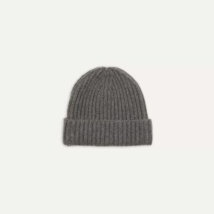 Charcoal Cashmere Ribbed Knit Cap