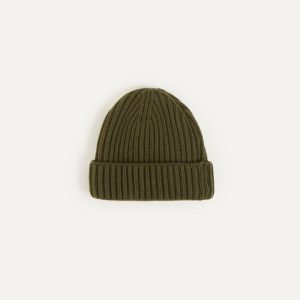Khaki Green Cashmere Ribbed Knit Cap