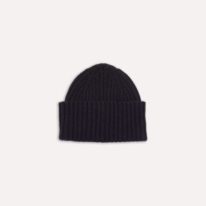 Navy Lambswool Ribbed Knit Cap