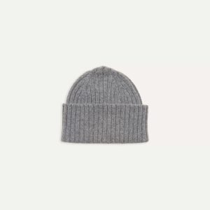 Grey Lambswool Ribbed Knit Cap