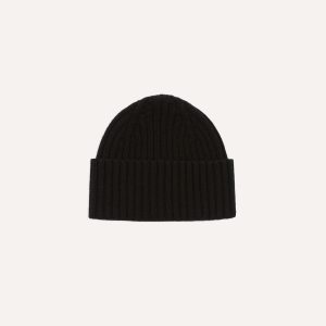 Black Lambswool Ribbed Knit Cap