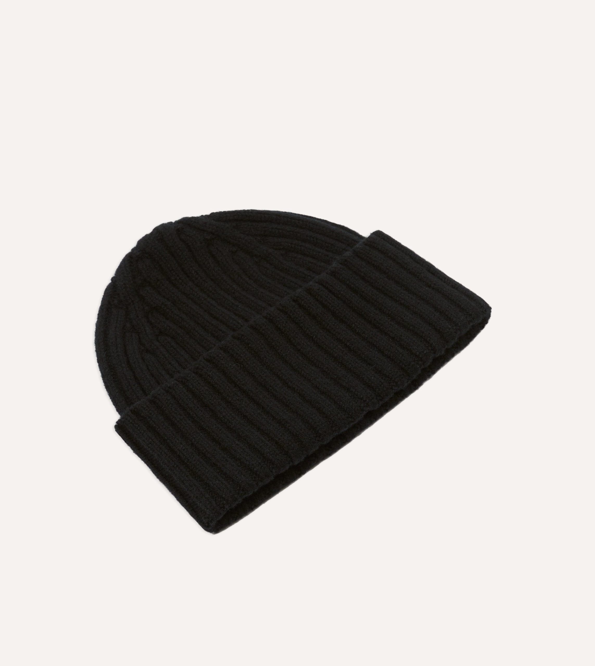 Black Lambswool Ribbed Knit Cap - Image 4
