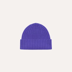 Purple Lambswool Ribbed Knit Cap