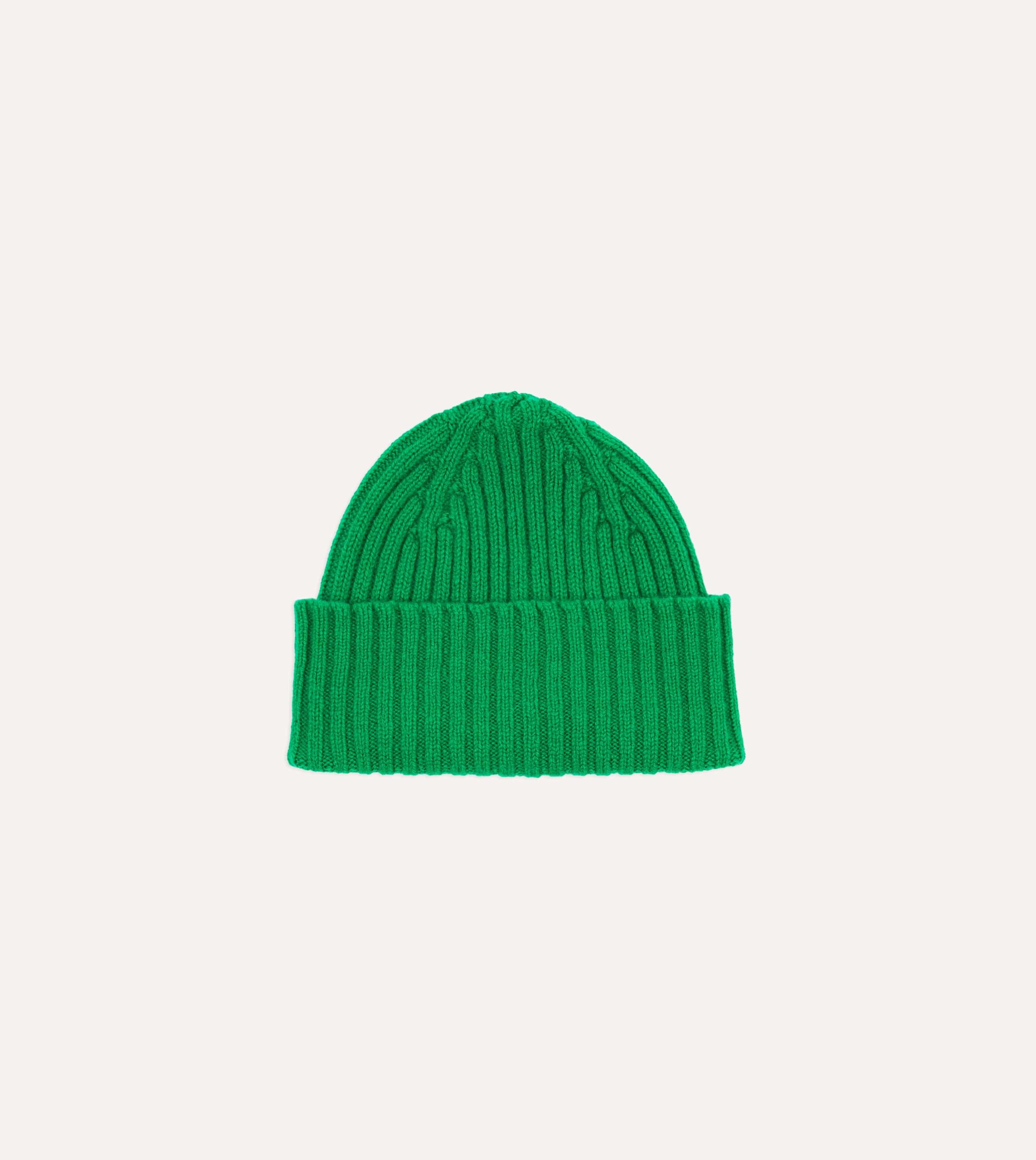 Bright Green Lambswool Ribbed Knit Cap