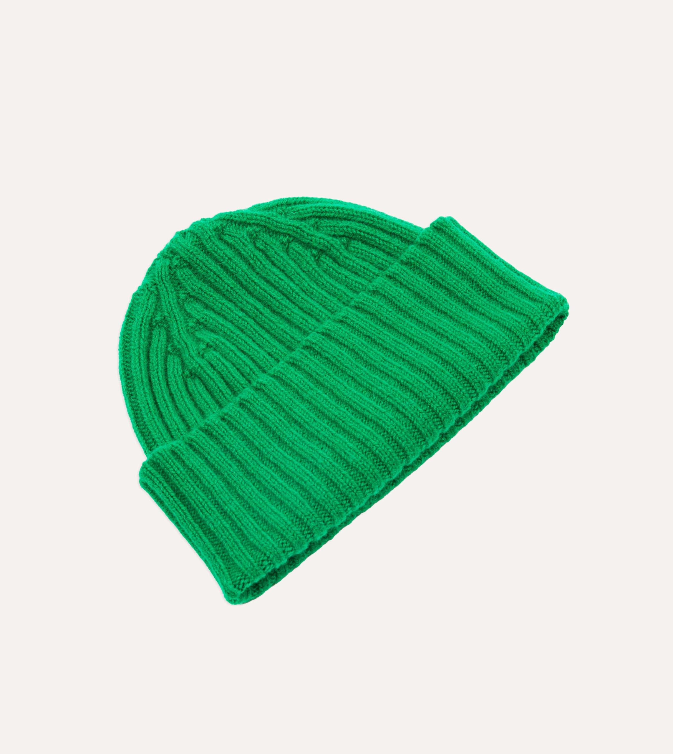 Bright Green Lambswool Ribbed Knit Cap - Image 3