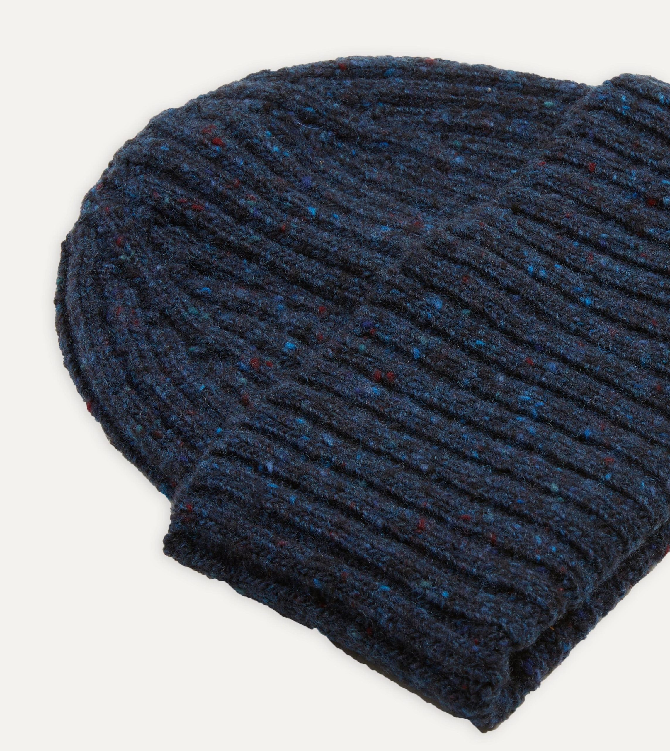 Navy Ribbed Merino Donegal Knit Cap - Image 3
