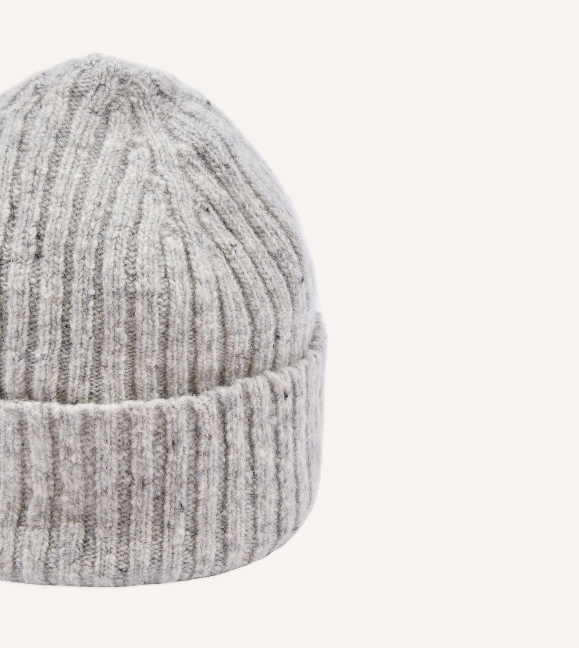 Light Grey Donegal Ribbed Merino Knit Cap - Image 3