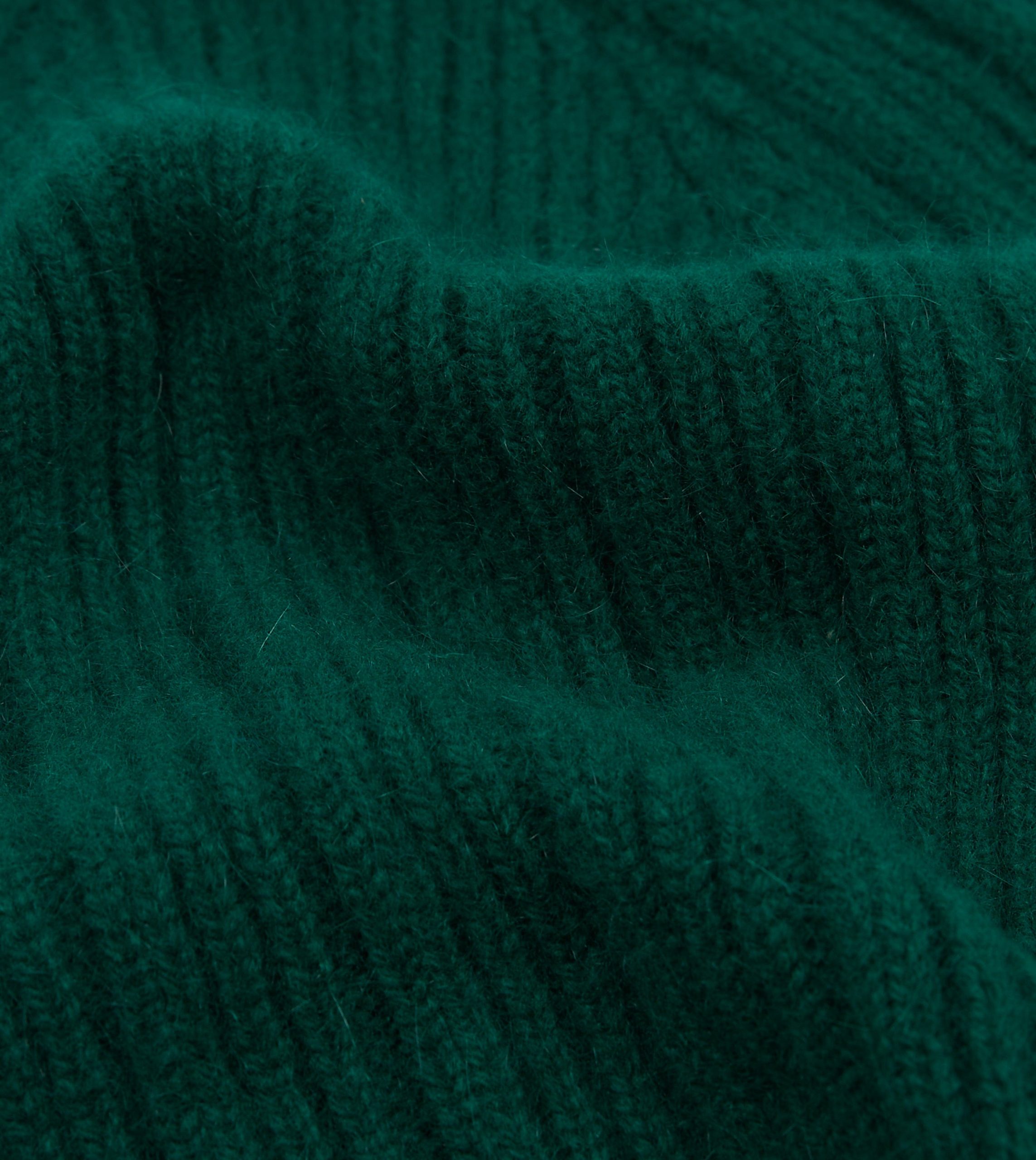 Forest Green Angora Lambswool Ribbed Knit Cap - Image 2