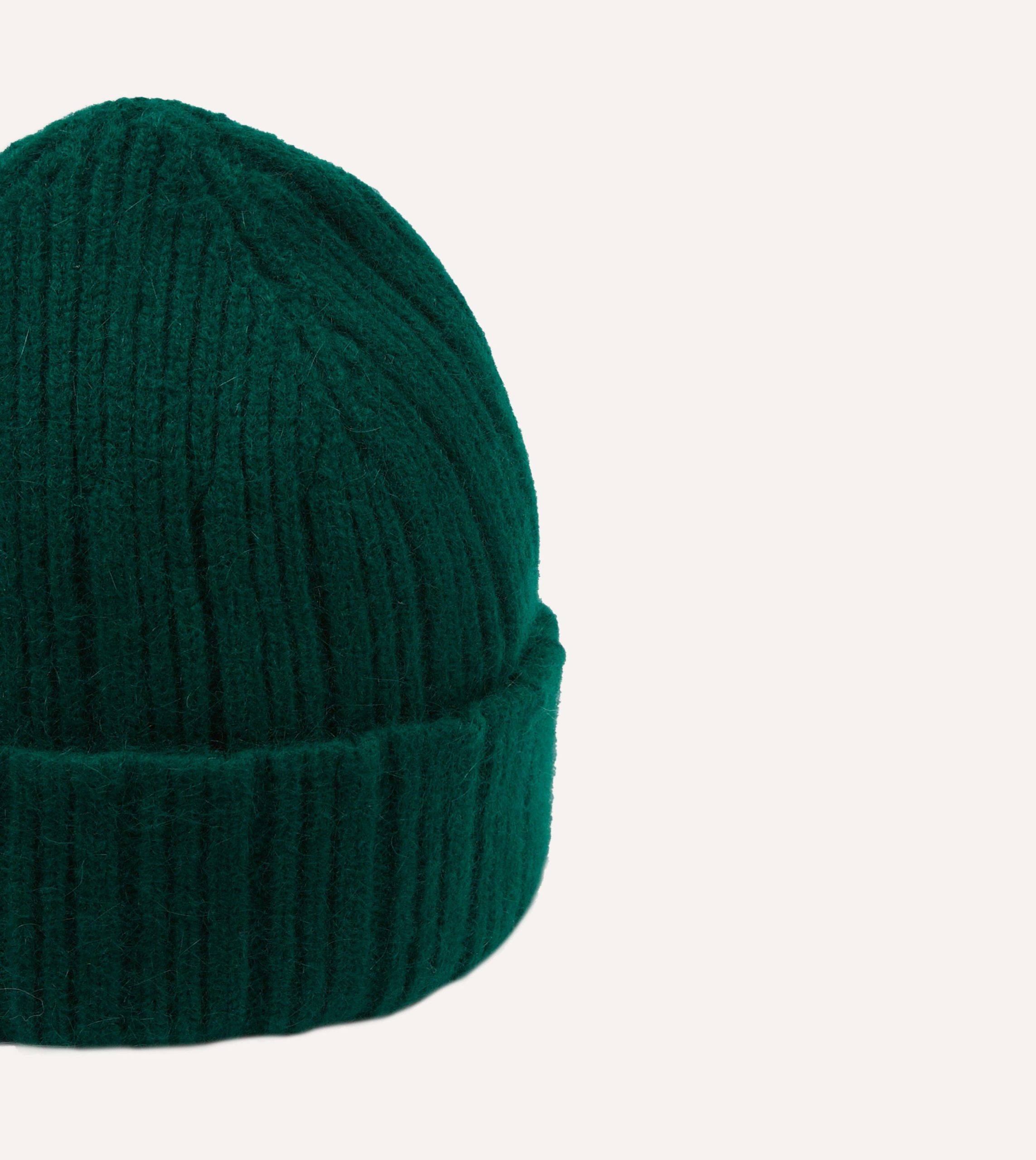 Forest Green Angora Lambswool Ribbed Knit Cap - Image 3