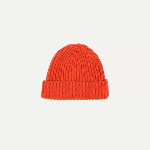 Orange Cashmere Ribbed Knit Cap