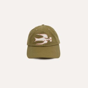 Green Pigeon Appliqué Emblem Cotton-Linen Baseball Cap