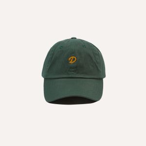 Green Chainstitch 'D' Waxed Herringbone Cotton Baseball Cap