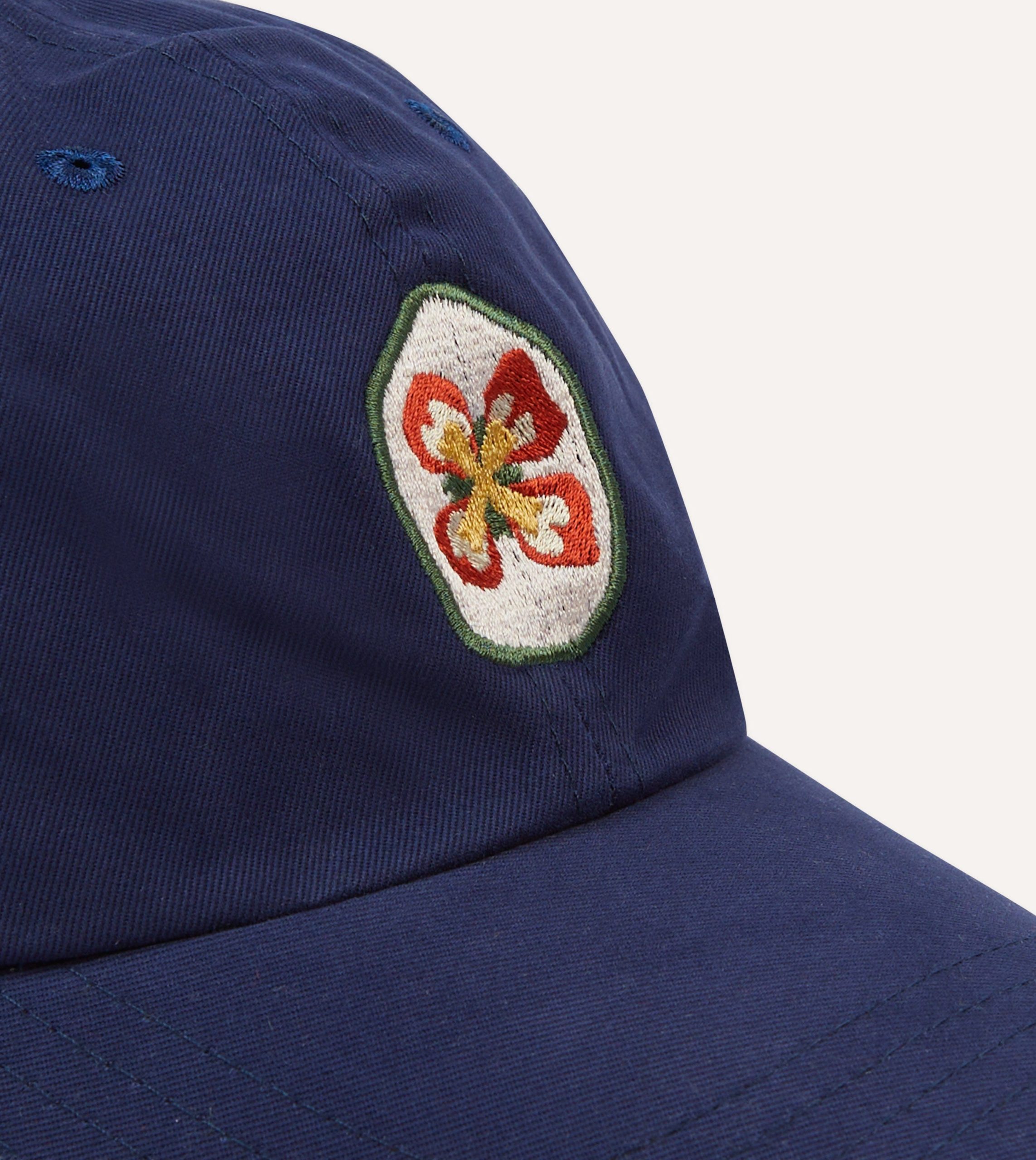 Navy Flower Emblem Cotton Baseball Cap - Image 3