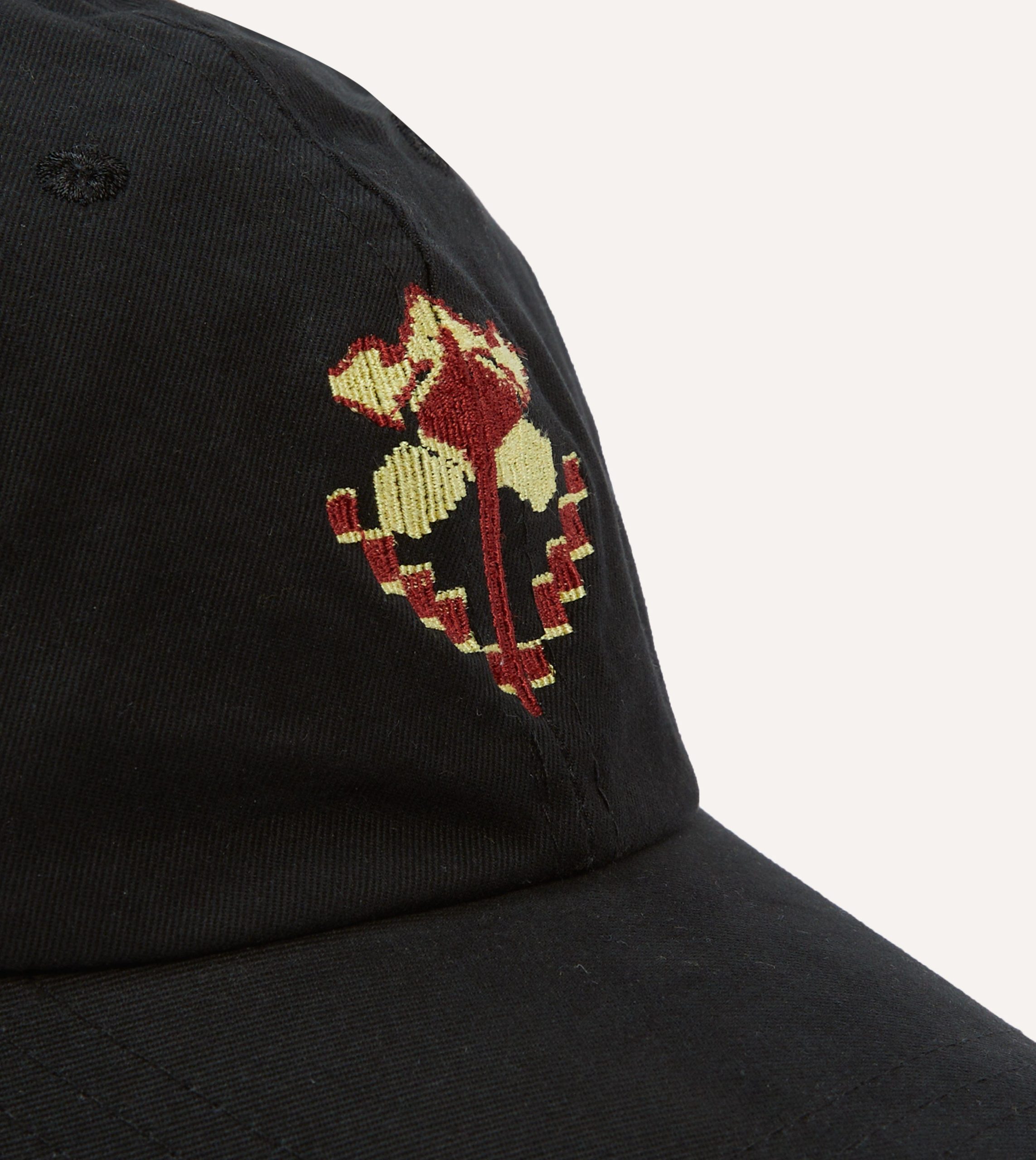 Washed Black Flower Emblem Cotton Baseball Cap - Image 3
