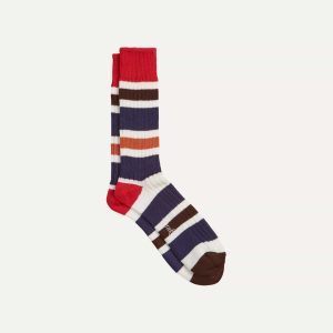 Red and Navy Cotton Striped Sports Socks