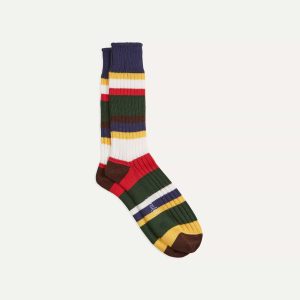 Navy and Green Cotton Striped Sports Socks