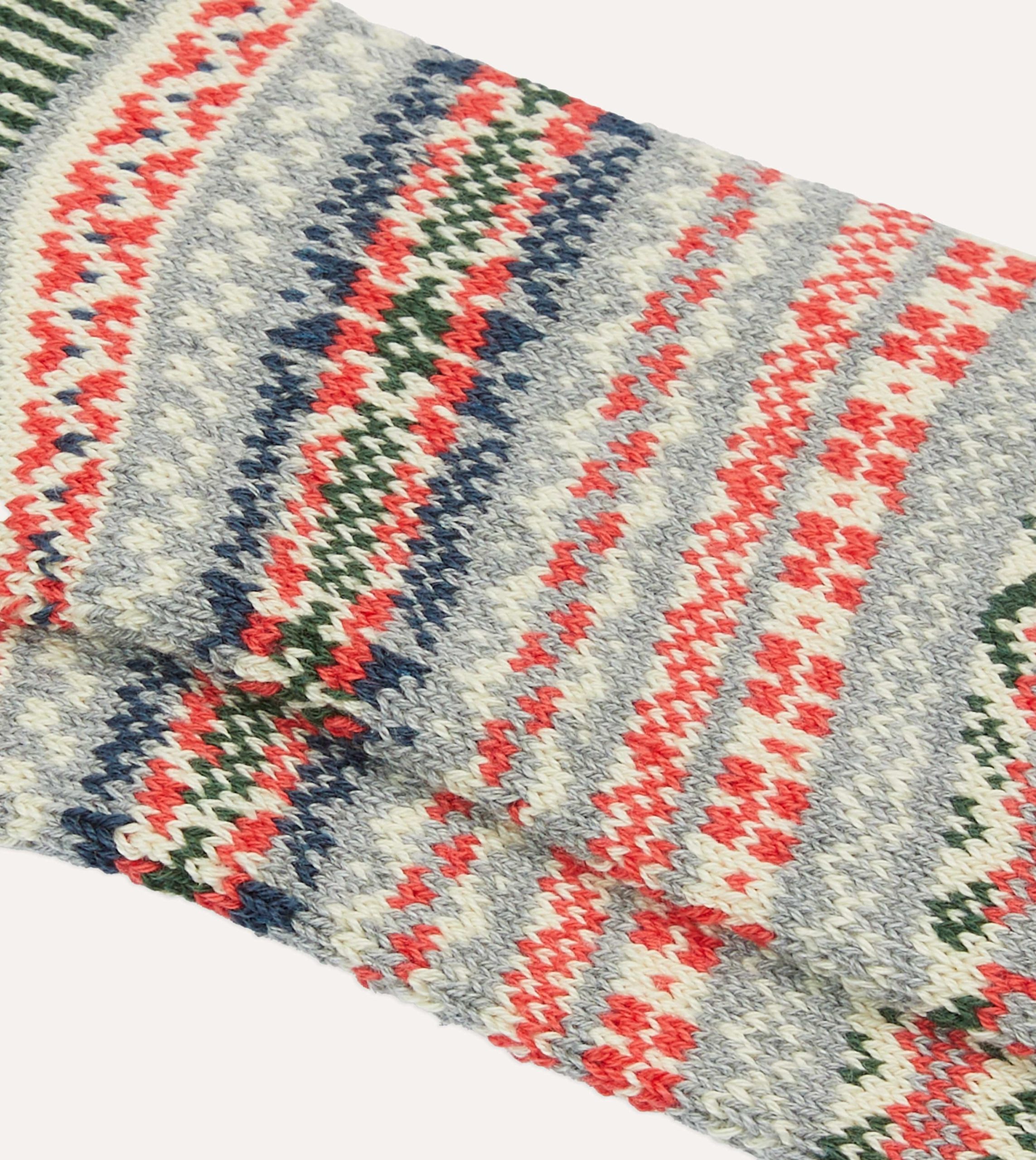 RoToTo Grey Cotton Fair Isle Socks - Image 2