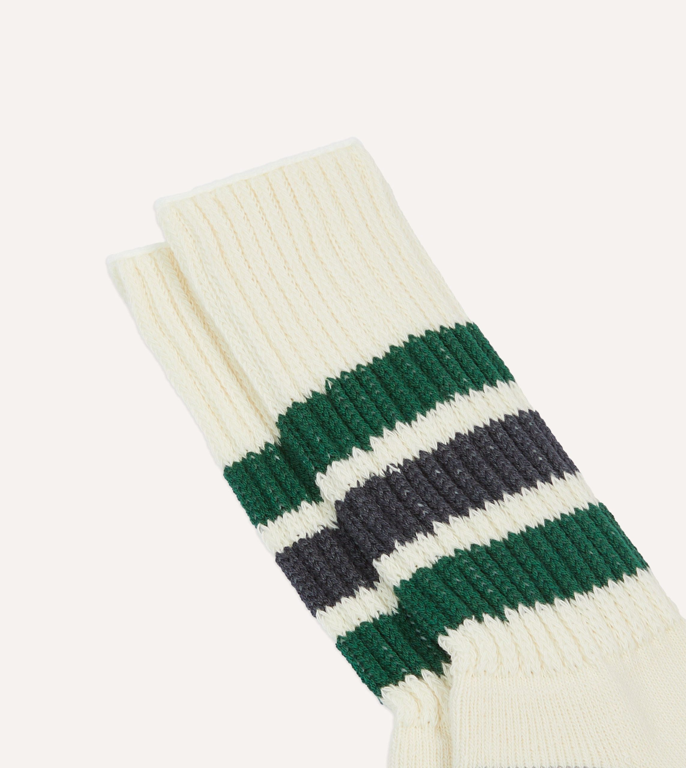RoToTo Green and Grey Cotton Crew Socks - Image 3