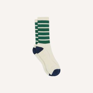 Ecru and Green 6 Stripe Cotton Sports Sock