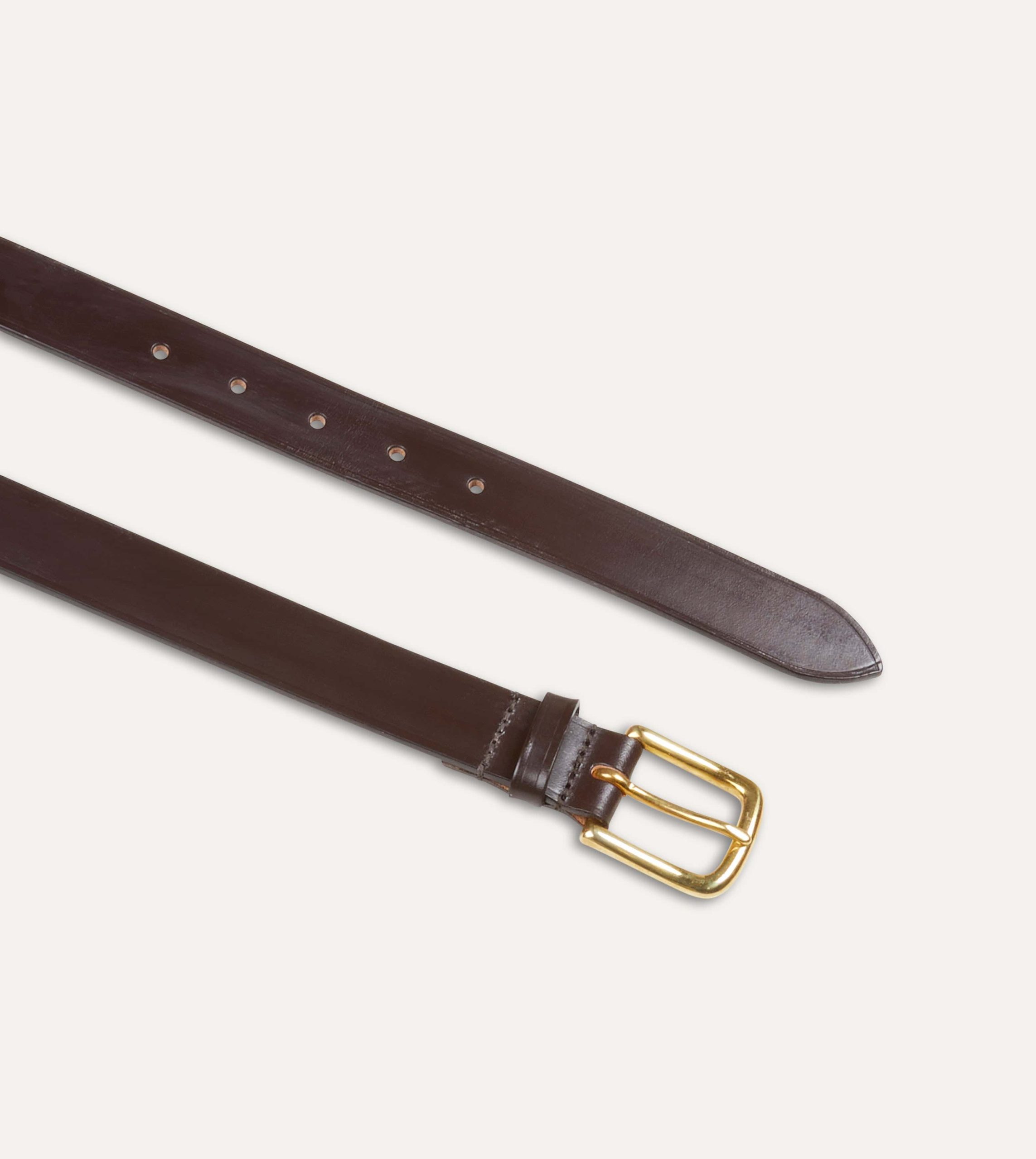 Dark Brown Unlined Bridle Leather Belt with Brass Buckle - Image 2