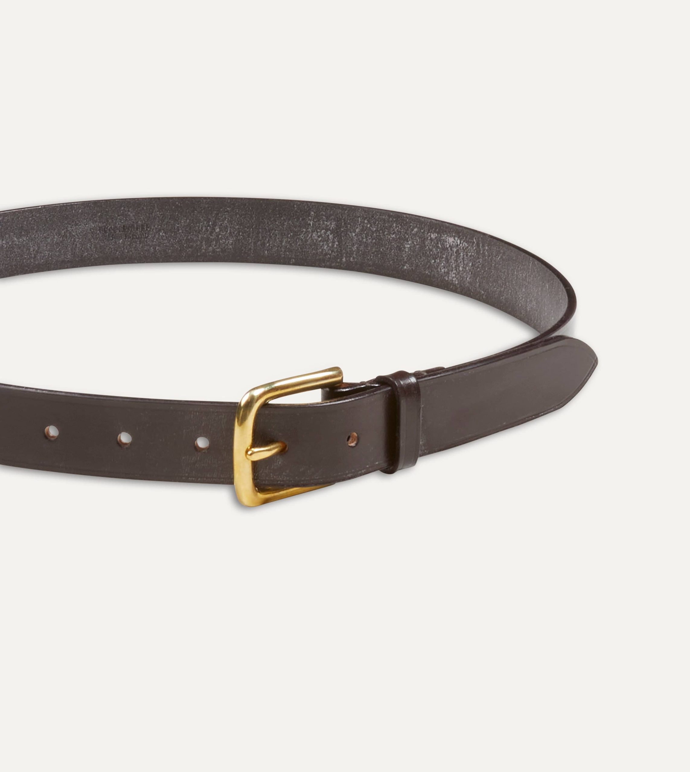 Dark Brown Unlined Bridle Leather Belt with Brass Buckle - Image 3