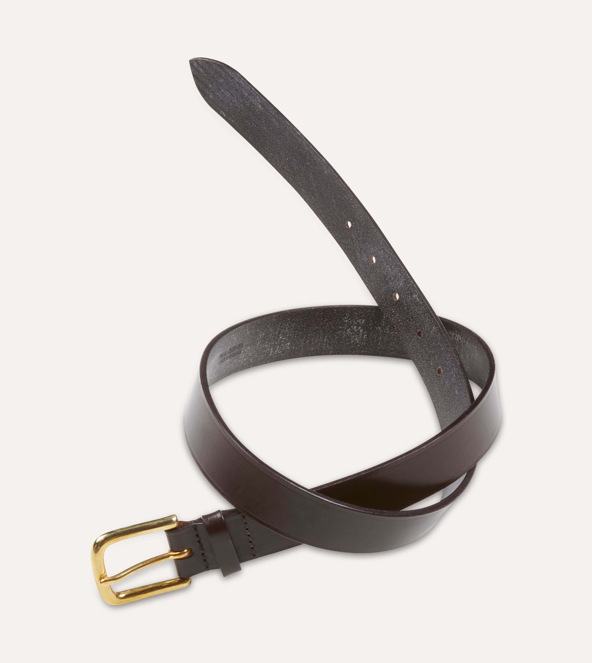 Dark Brown Unlined Bridle Leather Belt with Brass Buckle - Image 5