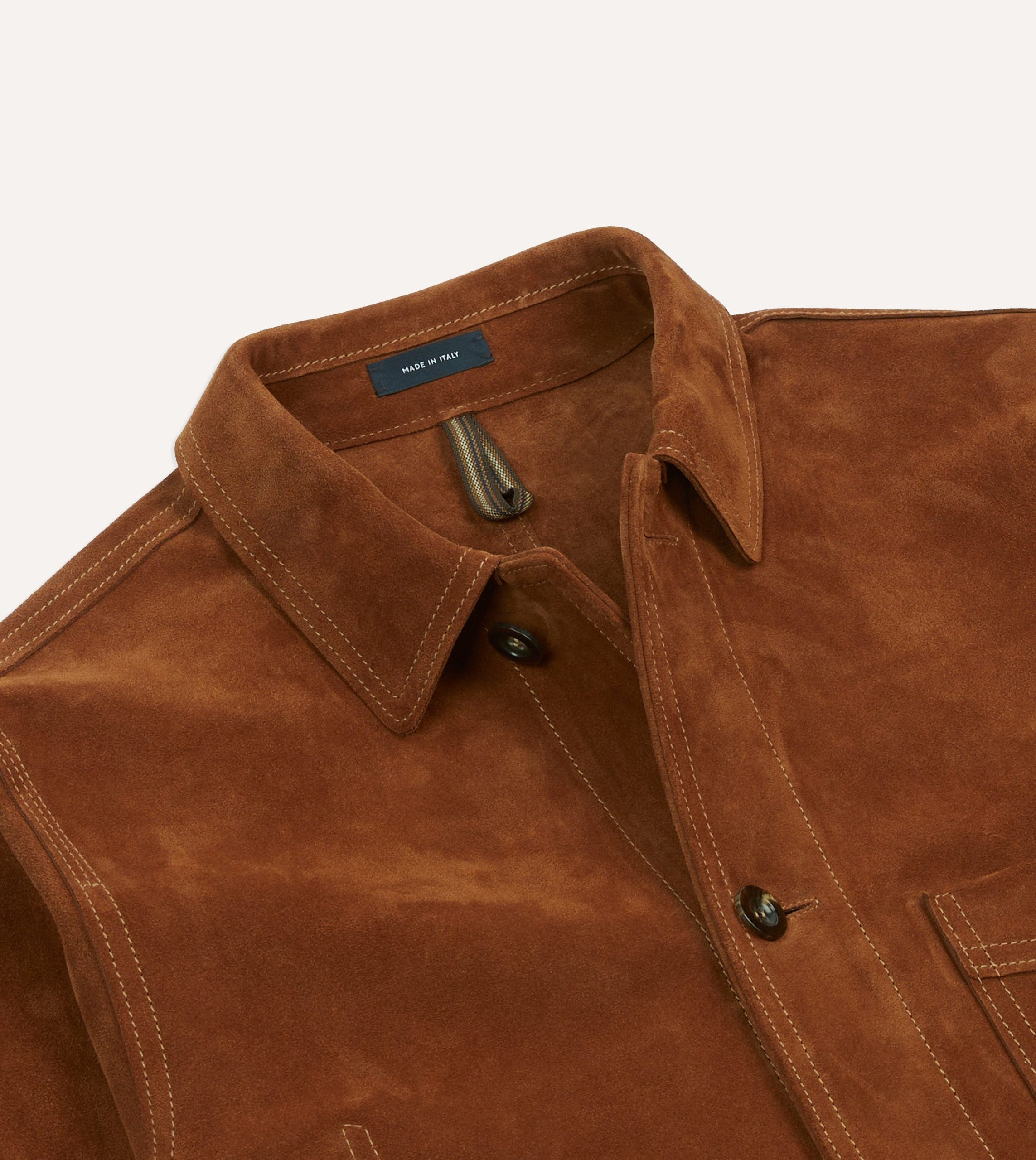 Rust Heavyweight Suede Five-Pocket Chore Jacket - Image 3
