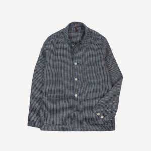 St. JOHN by Drake's Navy Check Linen Fatigue Jacket