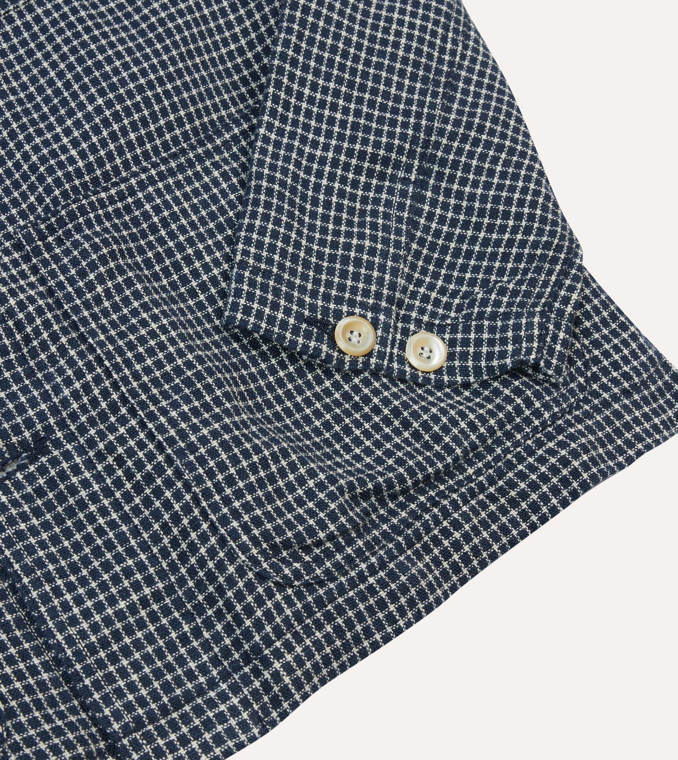 St. JOHN by Drake's Navy Check Linen Fatigue Jacket - Image 5