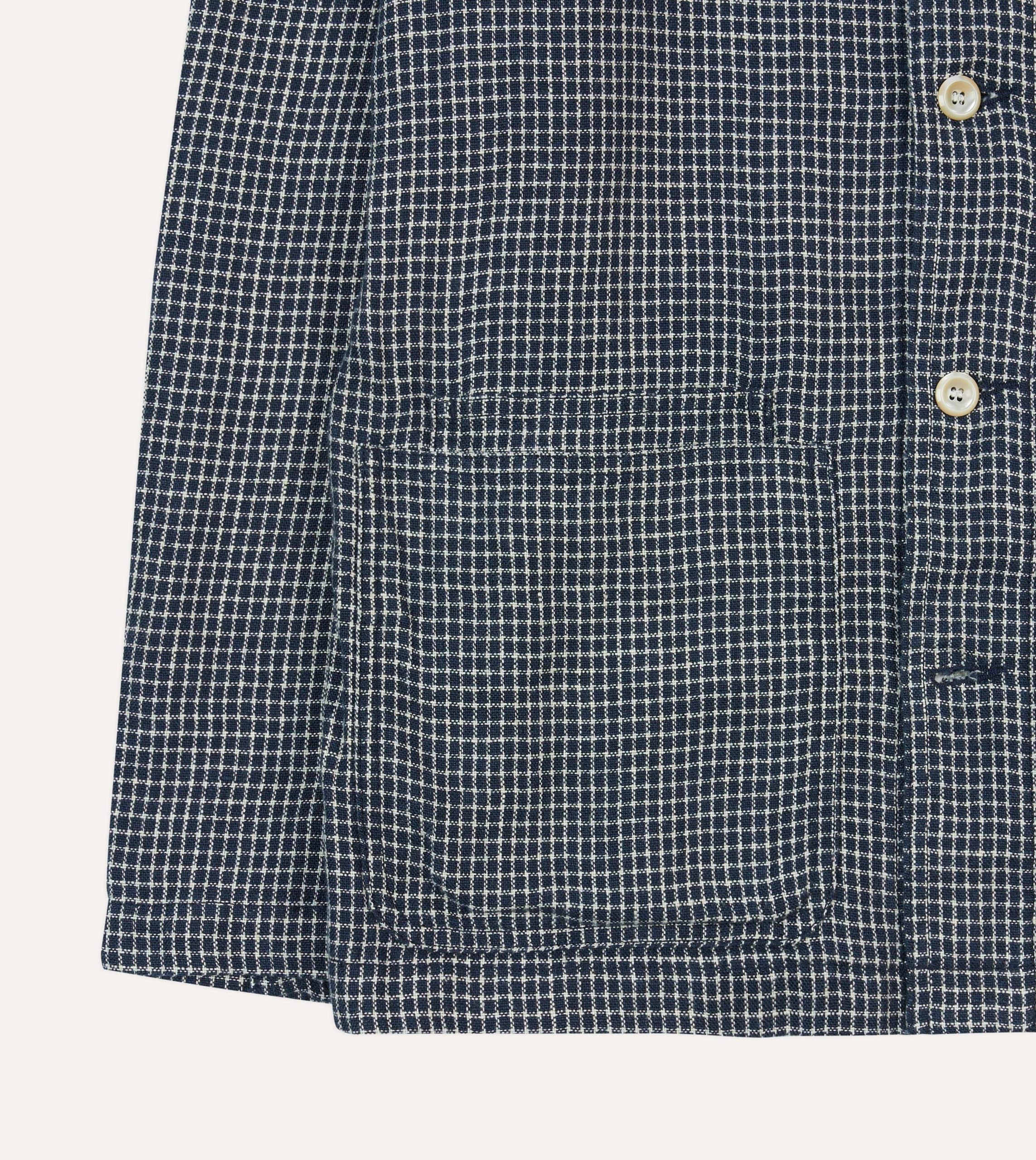 St. JOHN by Drake's Navy Check Linen Fatigue Jacket - Image 6