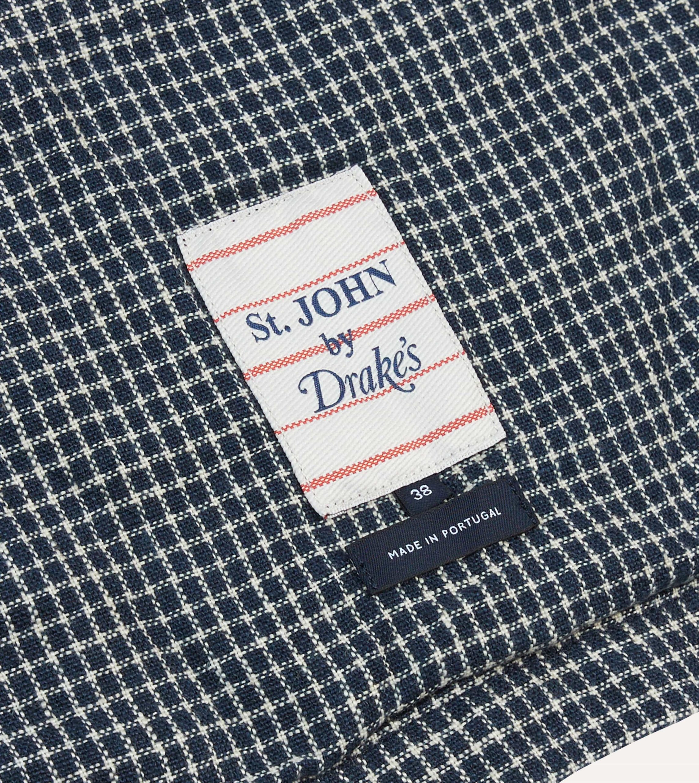 St. JOHN by Drake's Navy Check Linen Fatigue Jacket - Image 7