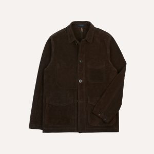 Chocolate Brown Heavyweight Suede Five-Pocket Chore Jacket