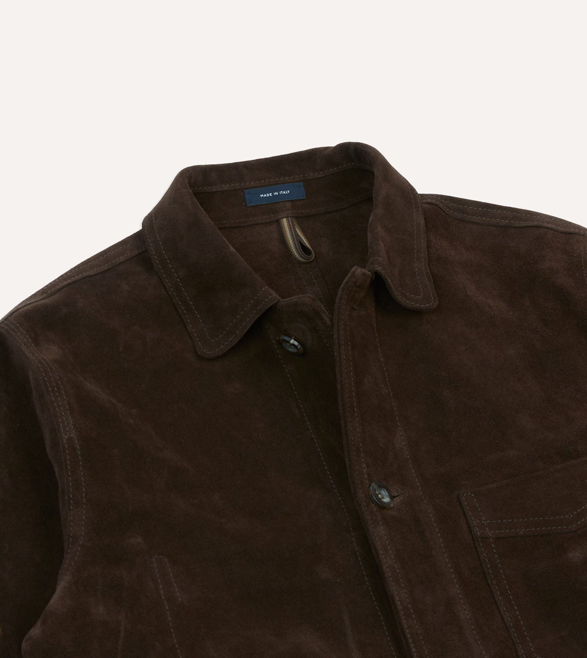 Chocolate Brown Heavyweight Suede Five-Pocket Chore Jacket - Image 3