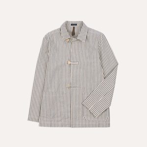 Blue and Ecru Stripe Cotton-Linen Deck Chore Jacket