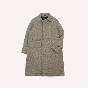 Taupe Herringbone Flecked Wool Raglan Coat