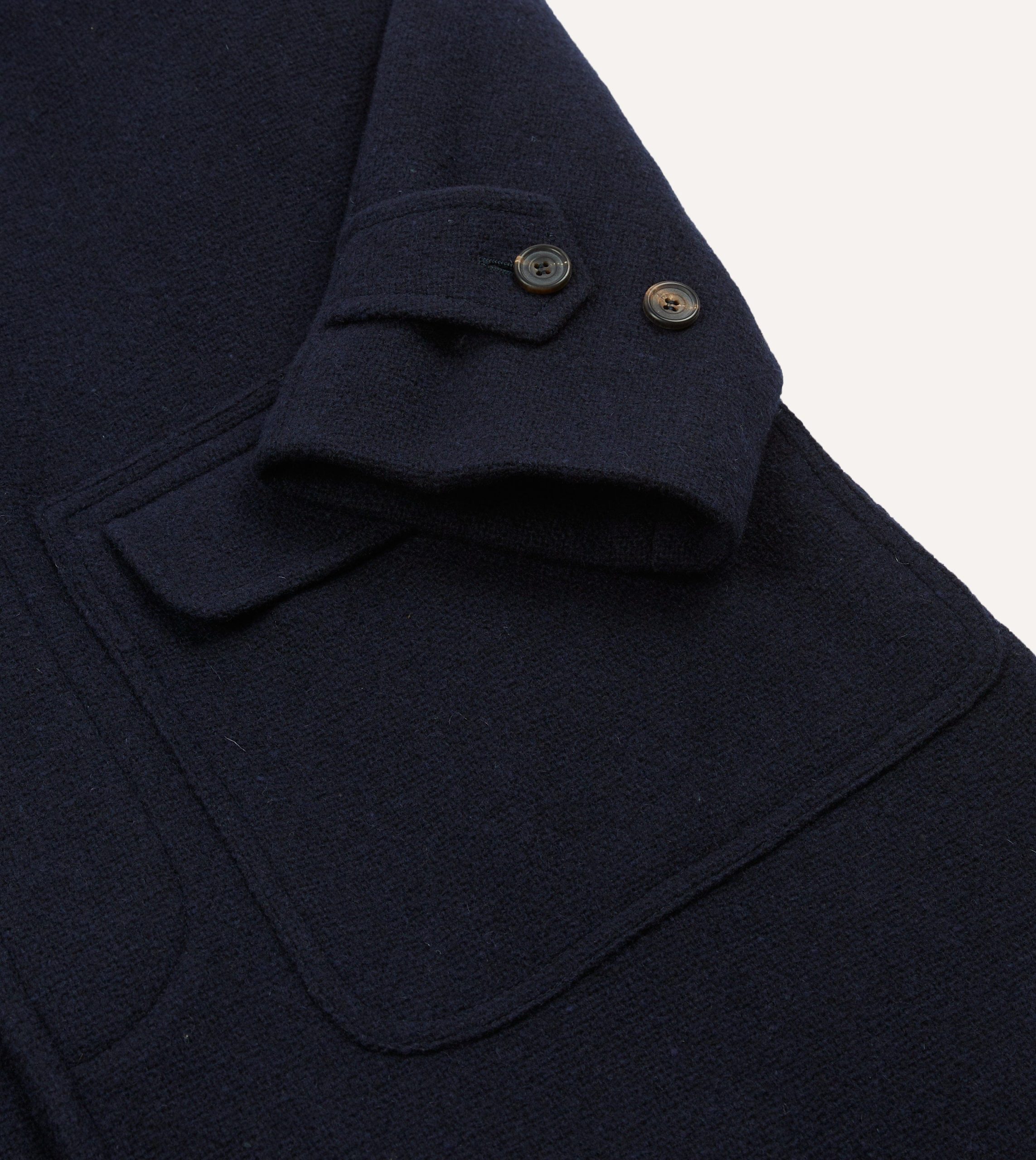 Navy Wool Raglan Coat - Image 4