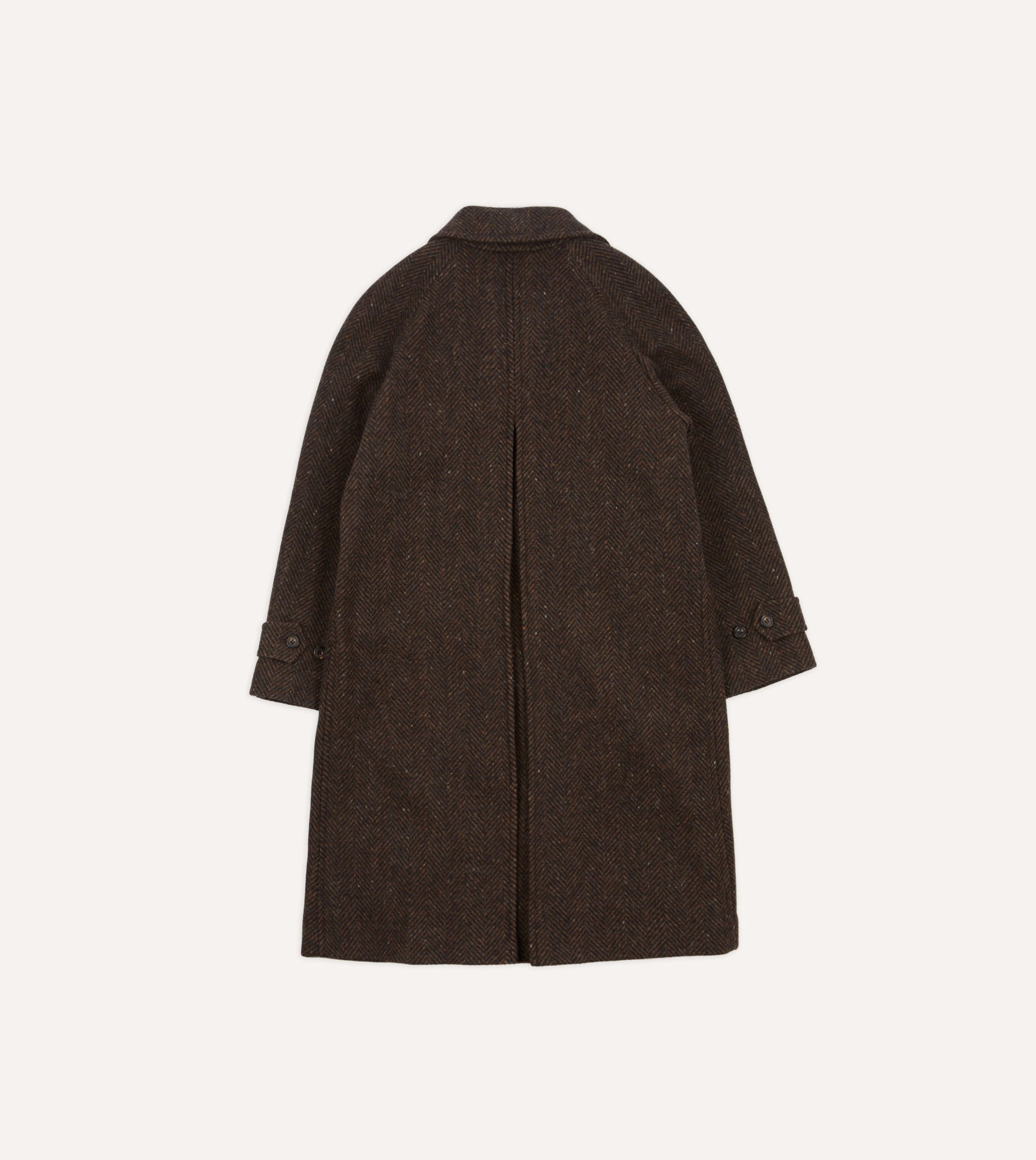 Brown Herringbone Wool Raglan Coat - Image 7