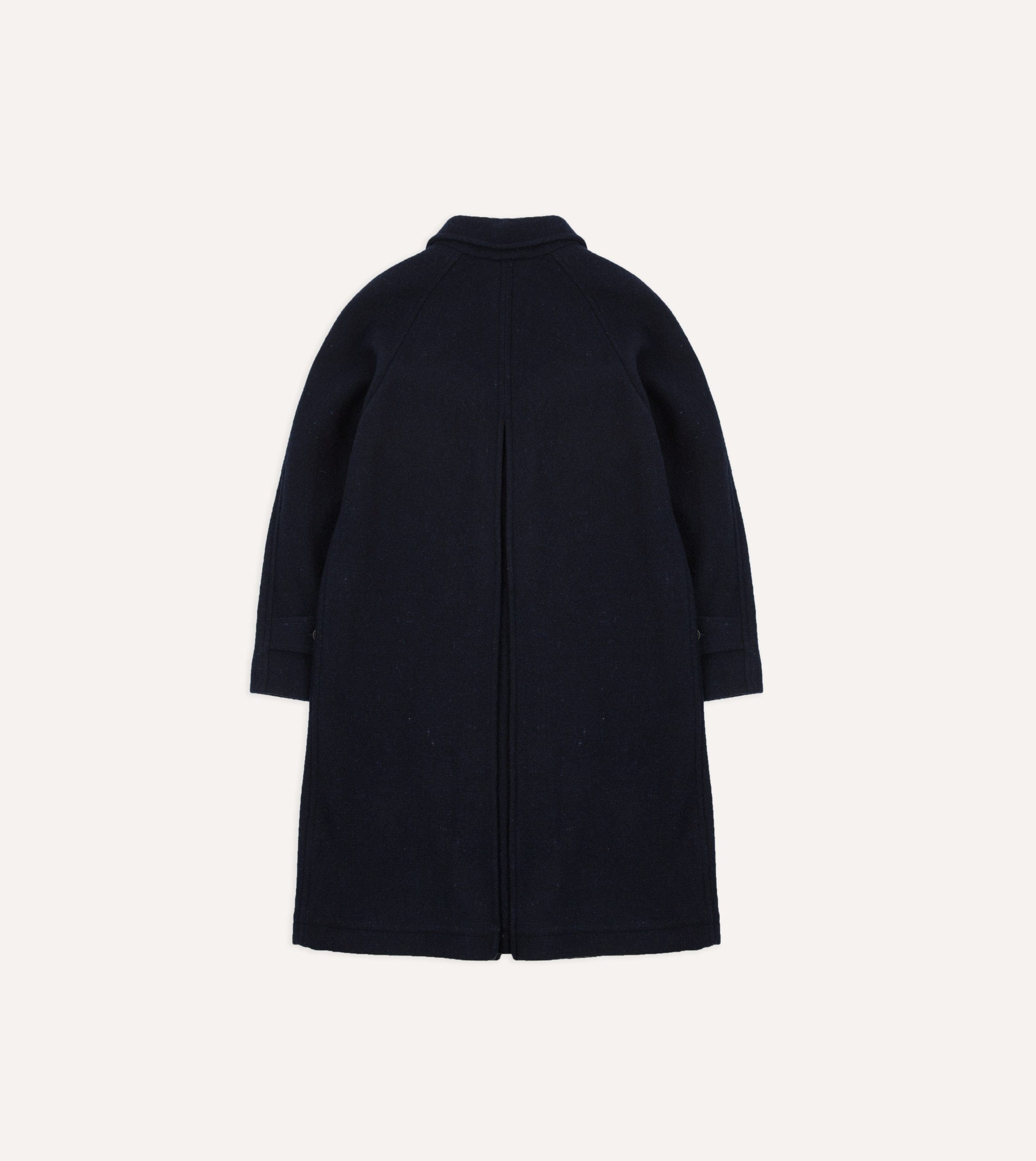 Navy Donegal Wool Raglan Coat - Image 9