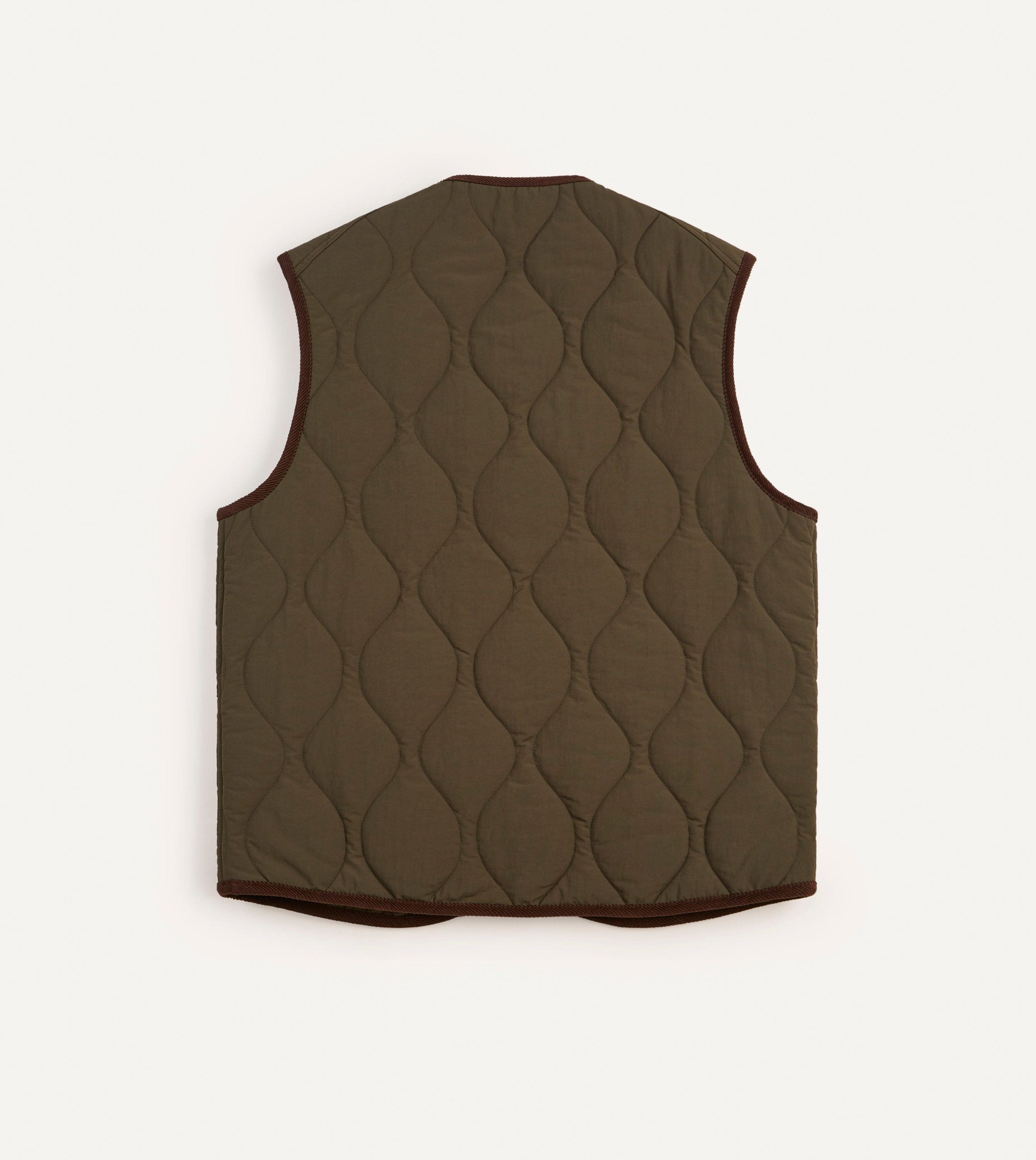 Olive Quilted Nylon Zip Vest - Image 5