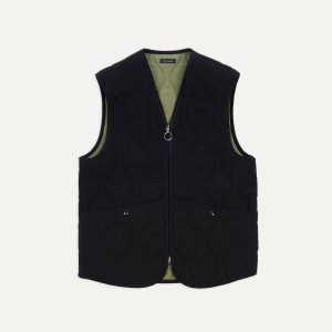 Navy Quilted Melton Wool Zip Vest