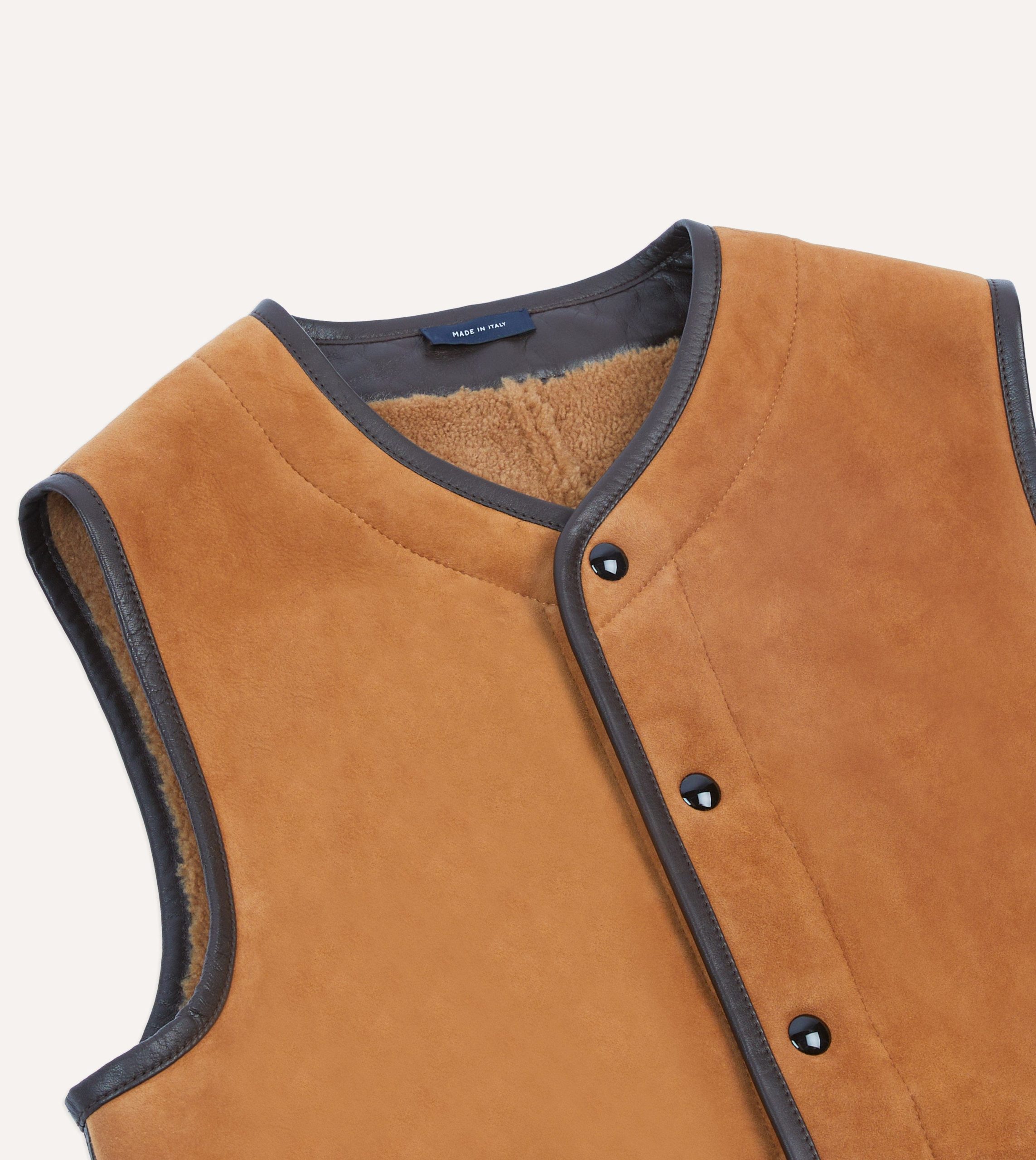 Tan Suede Shearling Vest - Image 3