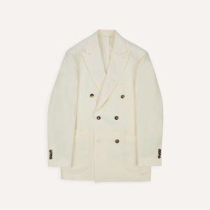 Ecru Linen Double-Breasted Tailored Jacket