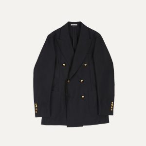 Navy Wool-Mohair Double-Breasted Travel Blazer